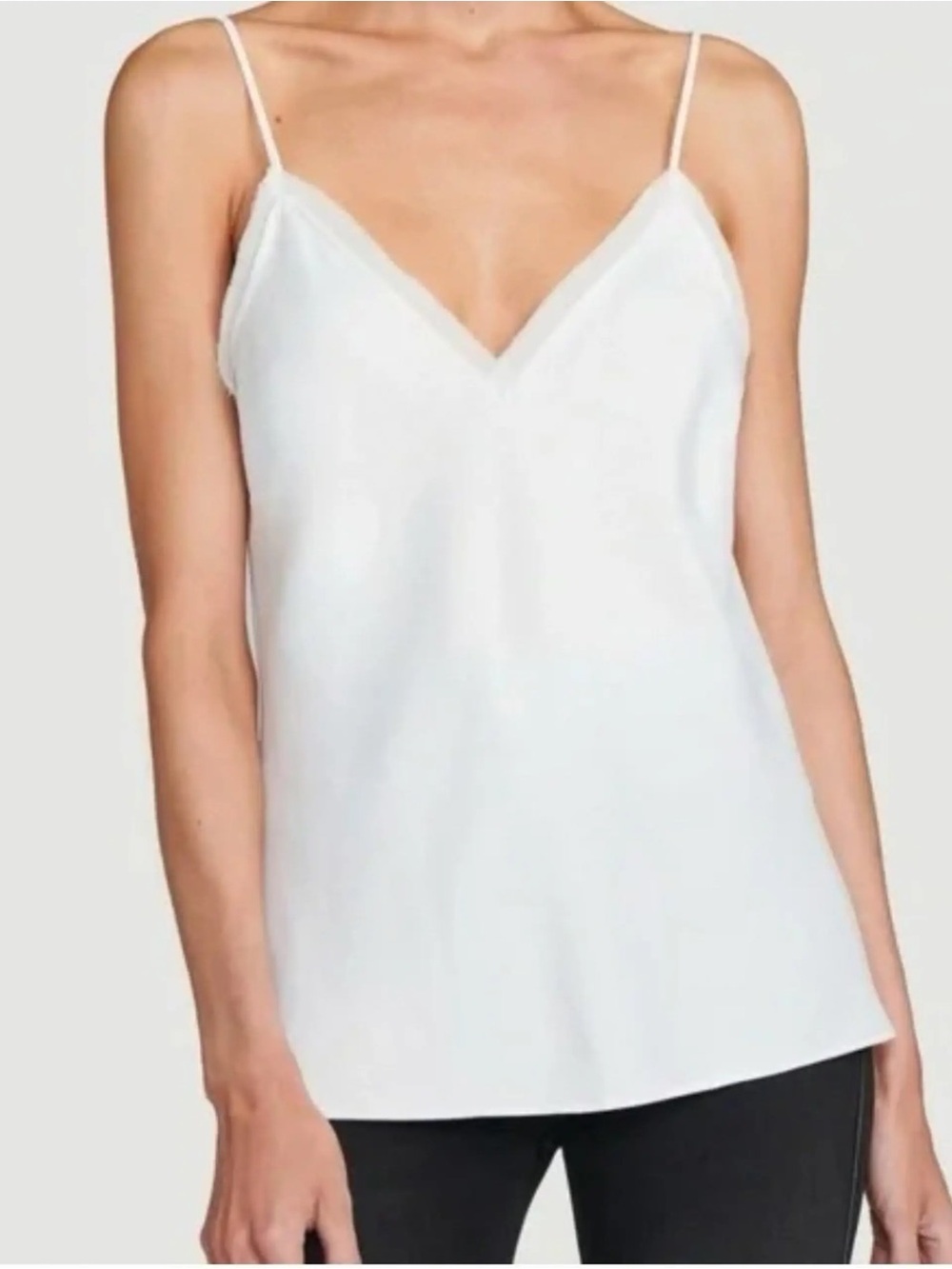 Frame Women's White Satin Top with V-Neck, Size S